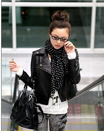 Free shipping,2013 new women's turn-down collar zippered motorbike leather jacket,S044