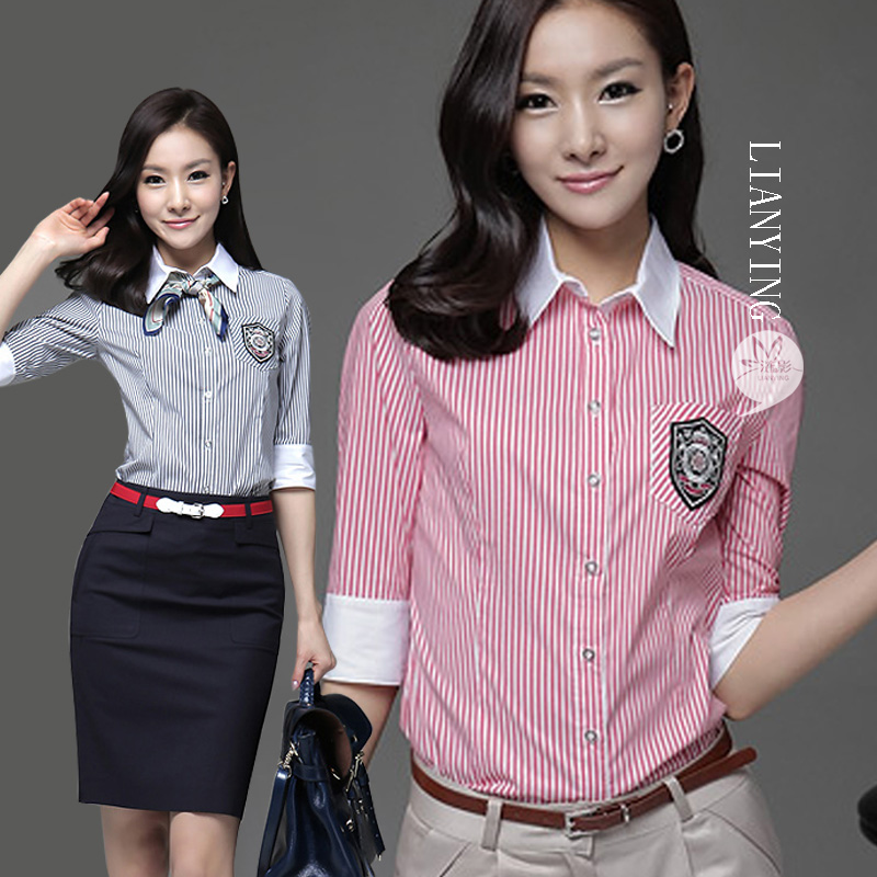 Free Shipping 2013 Newest Elegant Women Work Wear Set OL Skirt Suits British Style Stripe Shirt Work Uniform Professional Set