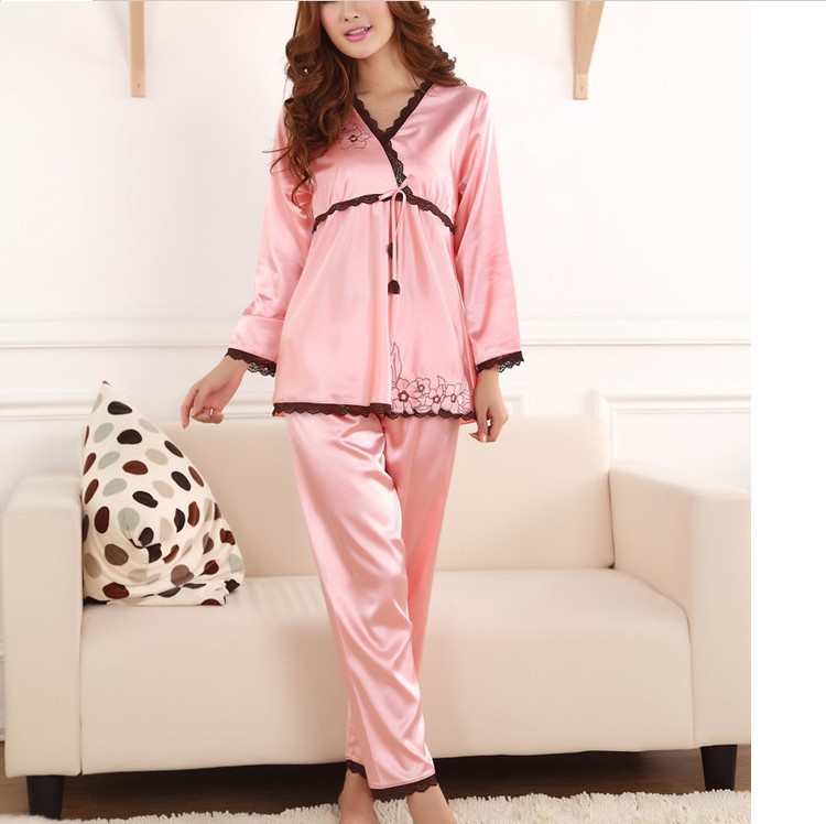 Free Shipping 2013 Pajamas Sets Imitated Silk Fabric Three Quarter V-neck Solid Bedclothes Women Wholesale 3 pcs lot 3 discount