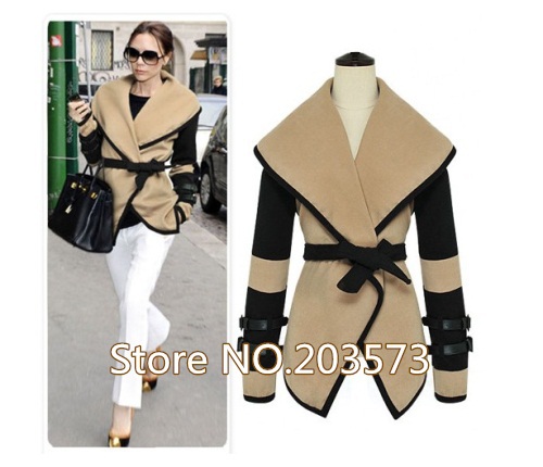 Free shipping  2013  Patchwork Newest Formal OL Spring Winter Outwear Trench Coat  With belt  Women's Jacket Plus size  EC054