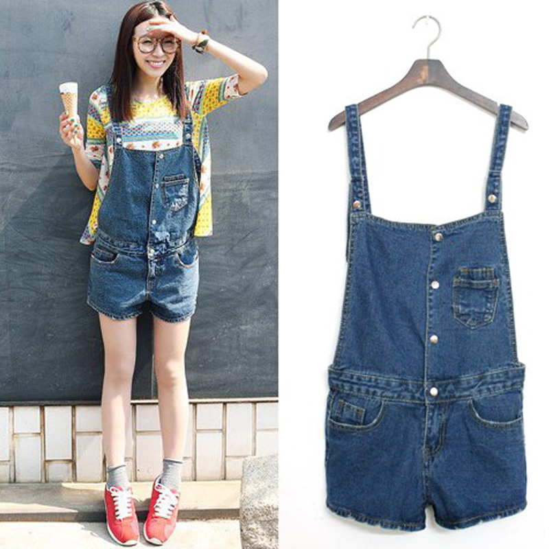 Free shipping 2013 Plus size clothing 2013 four seasons all-match casual denim bib pants short jumpsuit