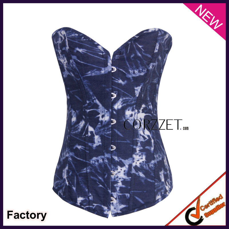 Free Shipping 2013 popular push up corset Denim Printing Corset