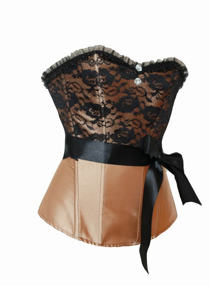 Free Shipping ! 2013 Promotion Discount Lace Taffeta Steel Boned Corset Bustier Sexy Evening Wear with G-string S-XXL 9367