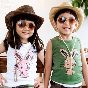 Free shipping 2013 rabbit child baby boys clothing girls clothing T-shirt sleeveless vest 3224