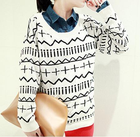 Free shipping 2013 Retro cross casual long sleeve sweater for women clothing F21363032679