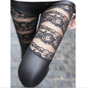 free shipping 2013 rose patchwork faux leather pants boutique sexy legging