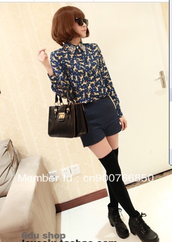 Free shipping 2013 sexy drill collar pattern blouse chiffon shirt hot sale dropship