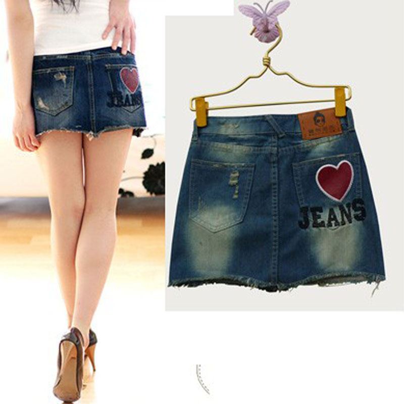 Free shipping!!!! 2013 sexy women's pocket back "I love JEANS"  pattern mini  jeans skirt with high quality!! Come on ladies!