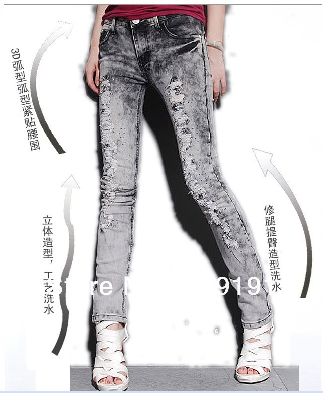 Free Shipping 2013 Snowflake   Pencial Slim  Women' Jeans /Skinny Pants/S M  L