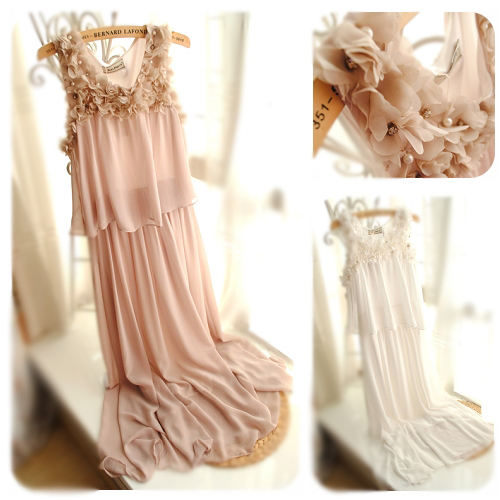 free shipping 2013 spring aesthetic three-dimensional petals rhinestone chiffon skirt bohemia full dress beach dress