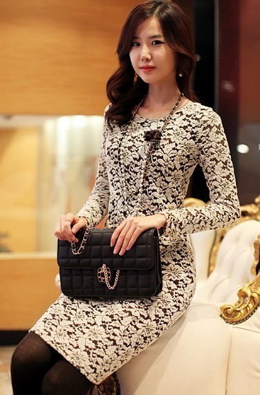 Free shipping 2013 Spring and Autumn  women fashion Plus size elegant  lace dress,black,beige