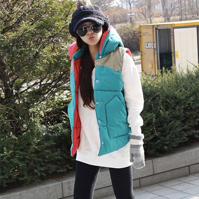 Free shipping 2013 spring and autumn women's colorant match cotton-padded with a hood fashion vest thickening thermal vest