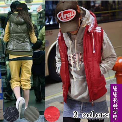 Free Shipping 2013 spring and autumn women's h883 casual all-match with a hood short design cotton-padded vest