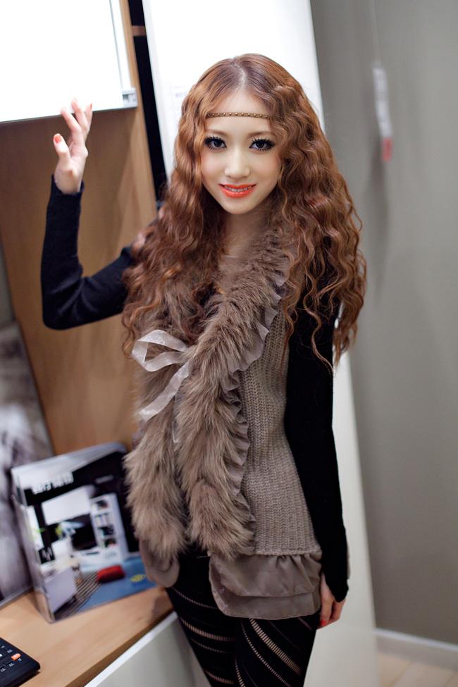 Free Shipping 2013 spring and autumn women's lace decoration patchwork rabbit fur cardigan vest yarn vest outerwear