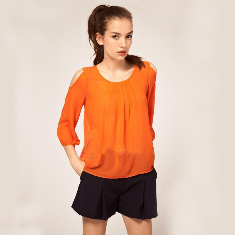 free shipping 2013 spring and summer fashion strapless fashion three quarter sleeve chiffon shirt t-shirt