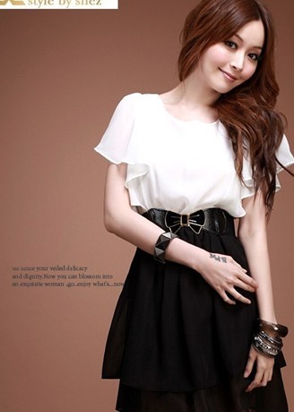 free shipping 2013 spring and summer new arrival women's 6940 black-and-white juxtaposition slim chiffon sweet one-piece dress