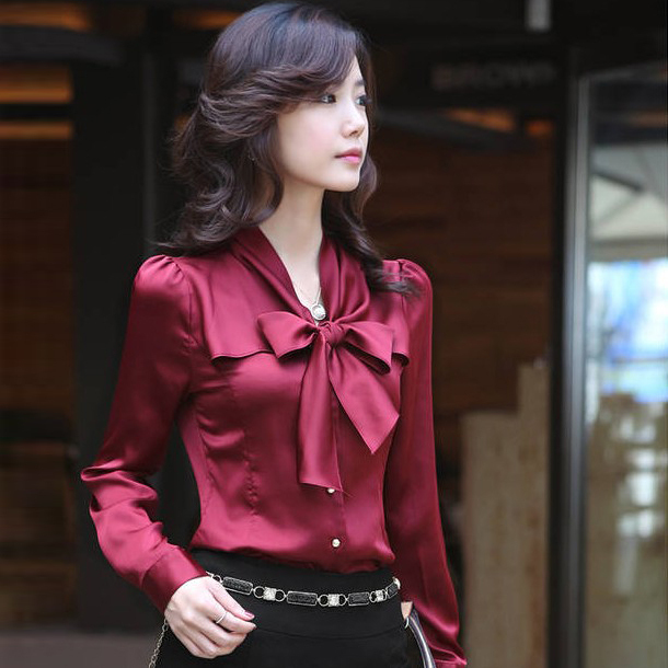 Free shipping  2013 Spring and Summer New Women's Shirt Vintage Bowknot Long Sleeve Plus size Shirts P5213