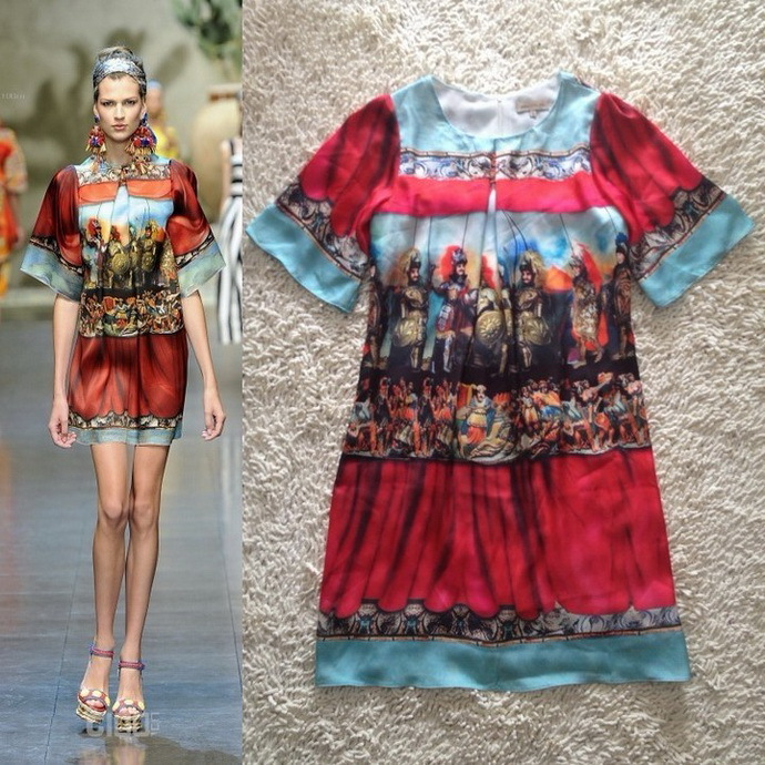 Free Shipping! 2013 spring and summer silk print short-sleeve dress 1105-2d