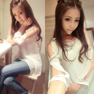 free shipping 2013 spring and summer vintage irregular double layer chiffon ladies sexy elegant of small strapless t-shirt