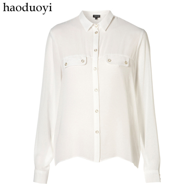 Free Shipping 2013 spring and summer wind military button high quality shirt white 6 full