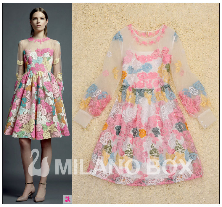 Free shipping 2013 Spring and Summer Women Dress Sweet Lady Style Dress Exquisite Heavy embroidery dyeing Organza Dress