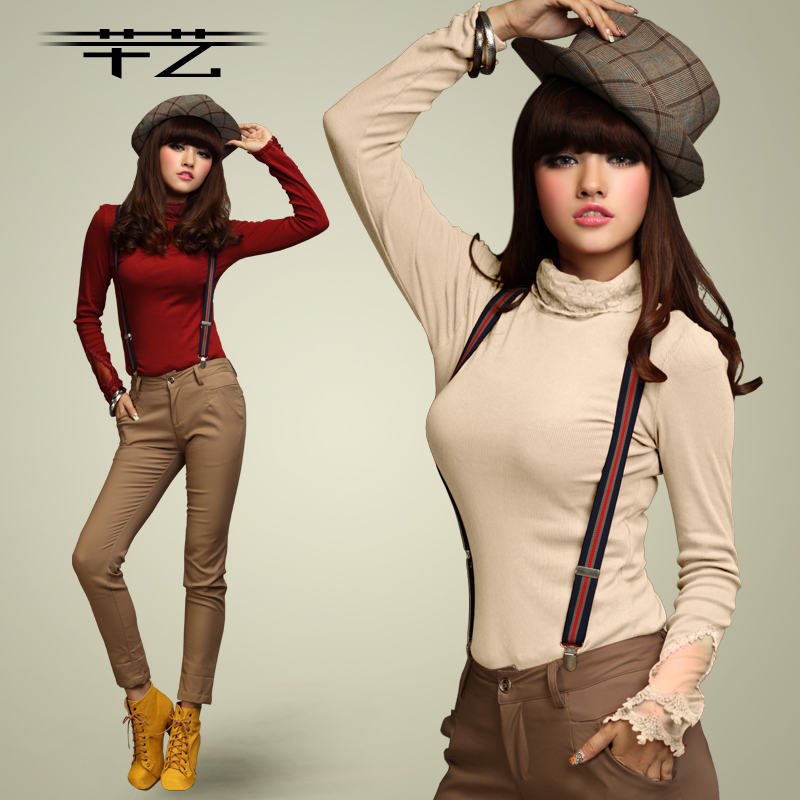 Free shipping 2013 spring basic shirt female long-sleeve lace slim solid color turtleneck sweater