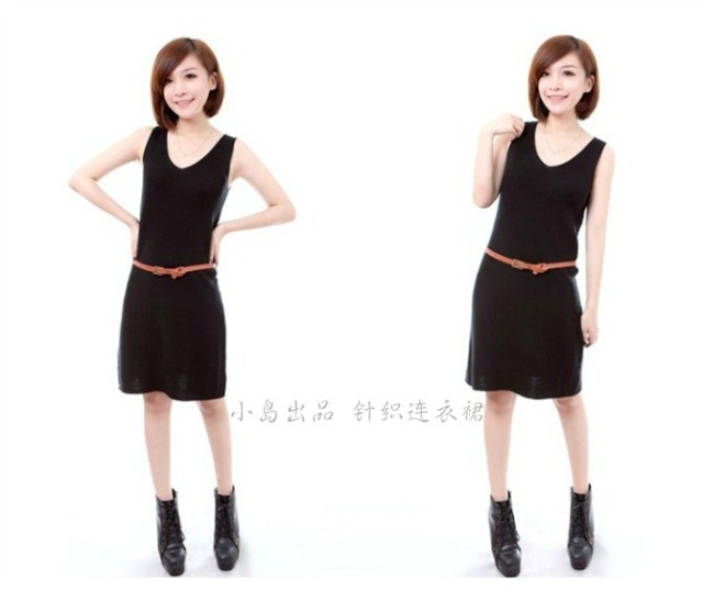 Free shipping 2013 spring brief V-neck woven sleeveless vest skirt slim basic knitted skirt