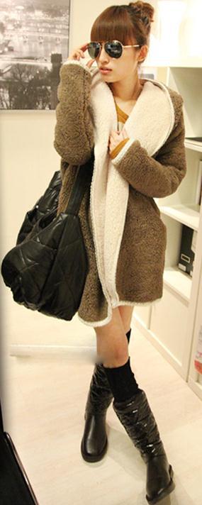 Free shipping 2013 spring clothing new medium style upset warm hooded fleeces loose guard coat cardigan coat wholesale