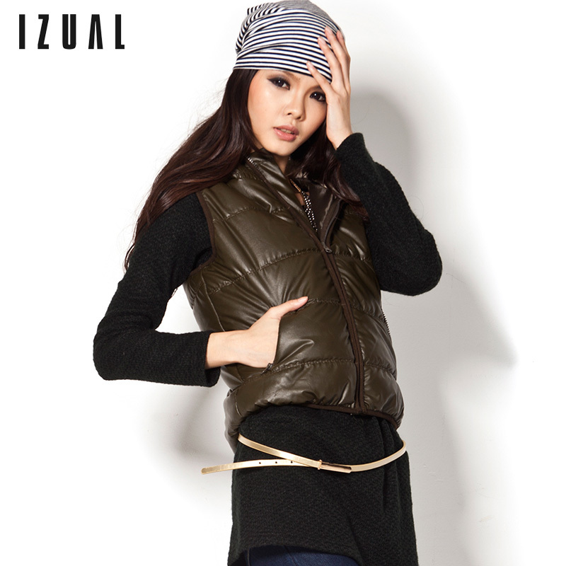 Free Shipping 2013 Spring Clothing  women's all-match fashion stand collar PU vest solid color waistcoat vest outerwear