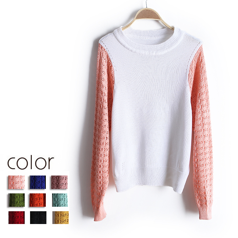 free shipping 2013 spring color block slim o-neck basic pullover sweater long-sleeve sweater wx1423