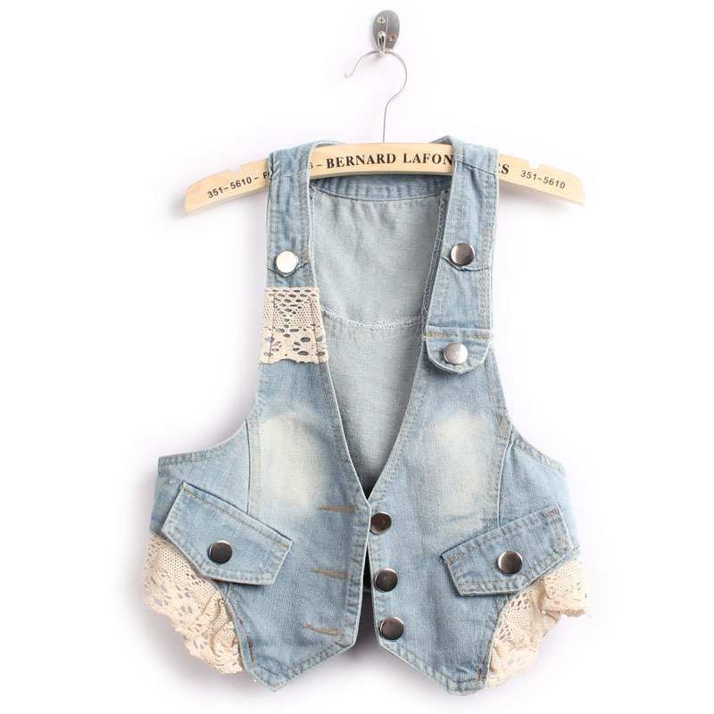 Free shipping 2013 spring denim vest casual all-match lace decoration denim vest female vest dx042