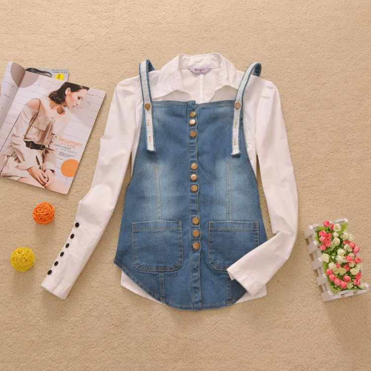 free shipping 2013 spring denim vest Women lace patchwork double pocket