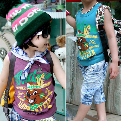 Free shipping 2013 spring fashion  children's clothing child vest boy girl 100% T-shirt cotton sleeveless summer  rabbit