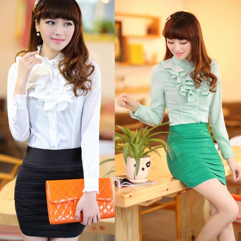 Free shipping 2013 spring fashion formal work wear work wear set long-sleeve chiffon shirt professional skirt female