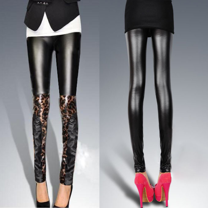 free shipping 2013 spring fashion patchwork leopard print faux leather legging tight fitting bottom faux leather pants female