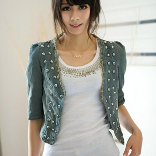 Free Shipping 2013 spring fashion vest women's short-sleeve denim short jacket top plus size vest