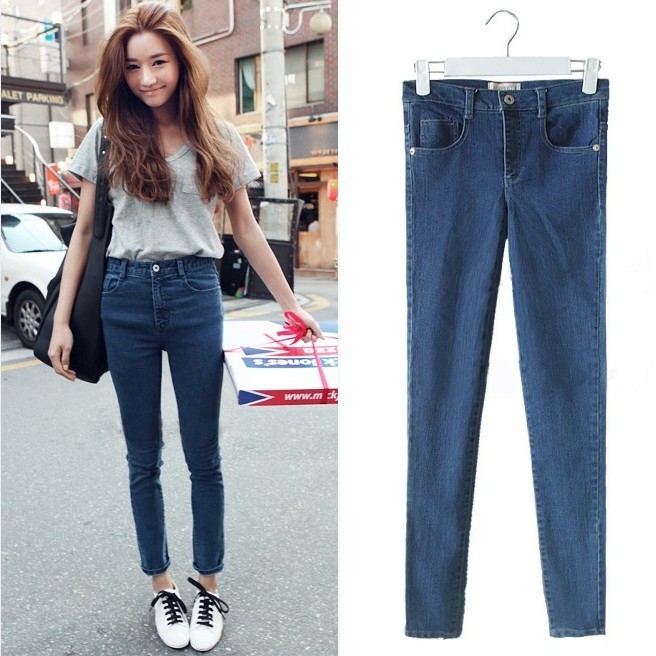 Free Shipping 2013 spring fashion vintage high elastic waist jeans female slim pencil pants