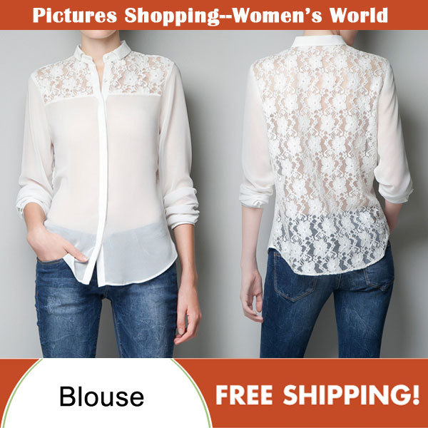 Free shipping!2013 spring fashion women's long sleeve shirts lace chiffon sexy ladies blouse PS0020