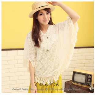 Free shipping 2013 Spring lace basket with a hood tassel cloak outerwear three-color 196