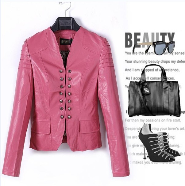 Free shipping ,2013 Spring long-sleeve  V-neck slim outerwear ,women PU motorcycle jacket ,female fashion pu leather coat