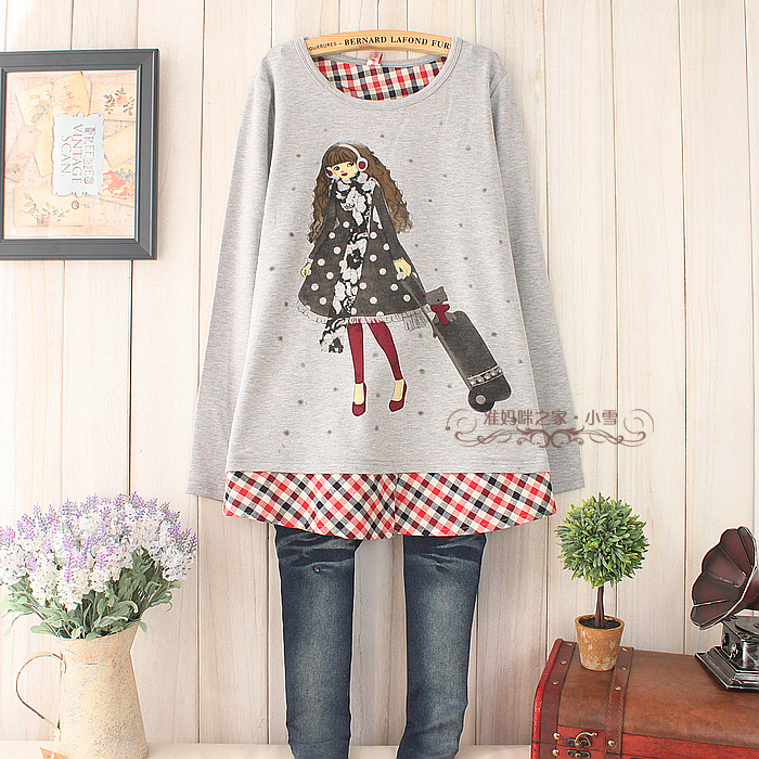 Free shipping 2013 spring maternity maternity top maternity long-sleeve basic shirt young girl design