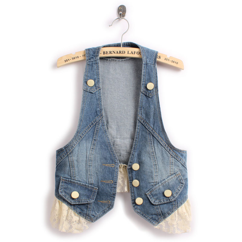 Free shipping 2013 spring new arrival lace denim vest all-match fashion vest female vest dx044