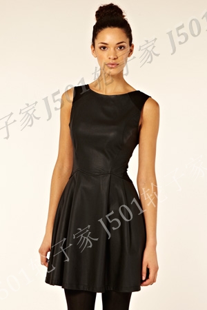 free shipping 2013 spring new arrival patchwork PU pleated skirt leather skirt high waist one-piece dress tank dress