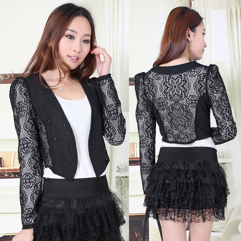 Free Shipping 2013 spring new arrival patchwork rhinestones short jacket female suit coat