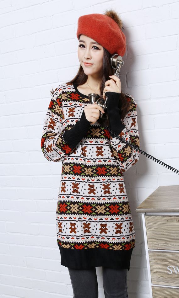 free shipping 2013 spring new arrival printed sweaters for women geometry snowflake knitted dress knitwear