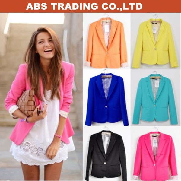 Free shipping 2013 Spring new arrival women  high quality Candy color casual one button blazer slim lady's suits jackets Z0002