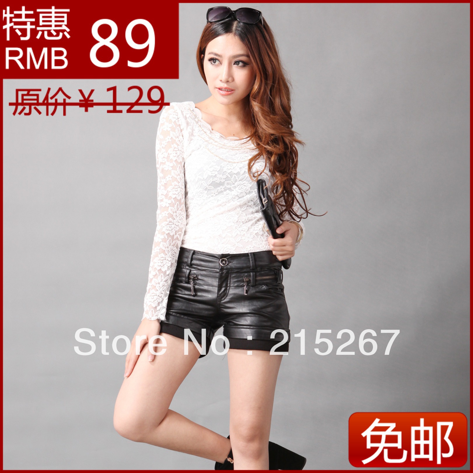 FREE SHIPPING 2013 spring new arrival women's casual fashion PU motorcycle trousers leather shorts