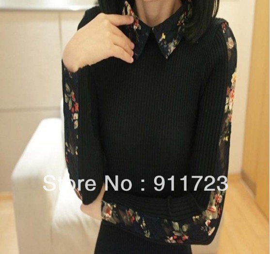 Free Shipping 2013 Spring New Arrival Womens Slim Fit Spandex Knitting Pullover/Fashion Turn-Down Collar  Sweater For Lady