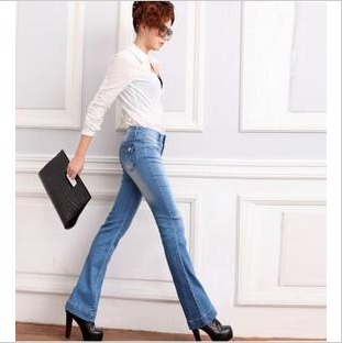 Free shipping 2013 spring new fashion flared jeans boots for women, mid waist female wide leg trousers, size 26 to 31