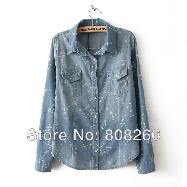 free shipping 2013 spring new fashion Horoscope designer shirt for woman denim women shirt